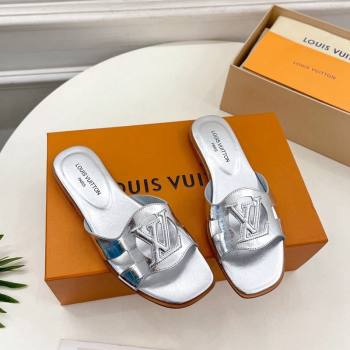 Louis Vuitton LV Isola Flat Slides Sandal in Embossed Leather Silver 2024 0606 (MD-240606133)