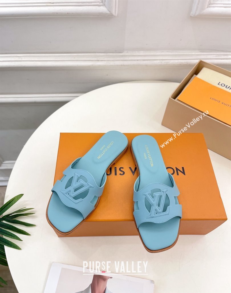 Louis Vuitton LV Isola Flat Slides Sandal in Calf Leather Light Blue 2024 0606 (MD-240606134)