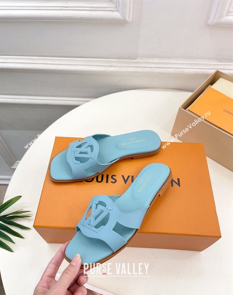 Louis Vuitton LV Isola Flat Slides Sandal in Calf Leather Light Blue 2024 0606 (MD-240606134)