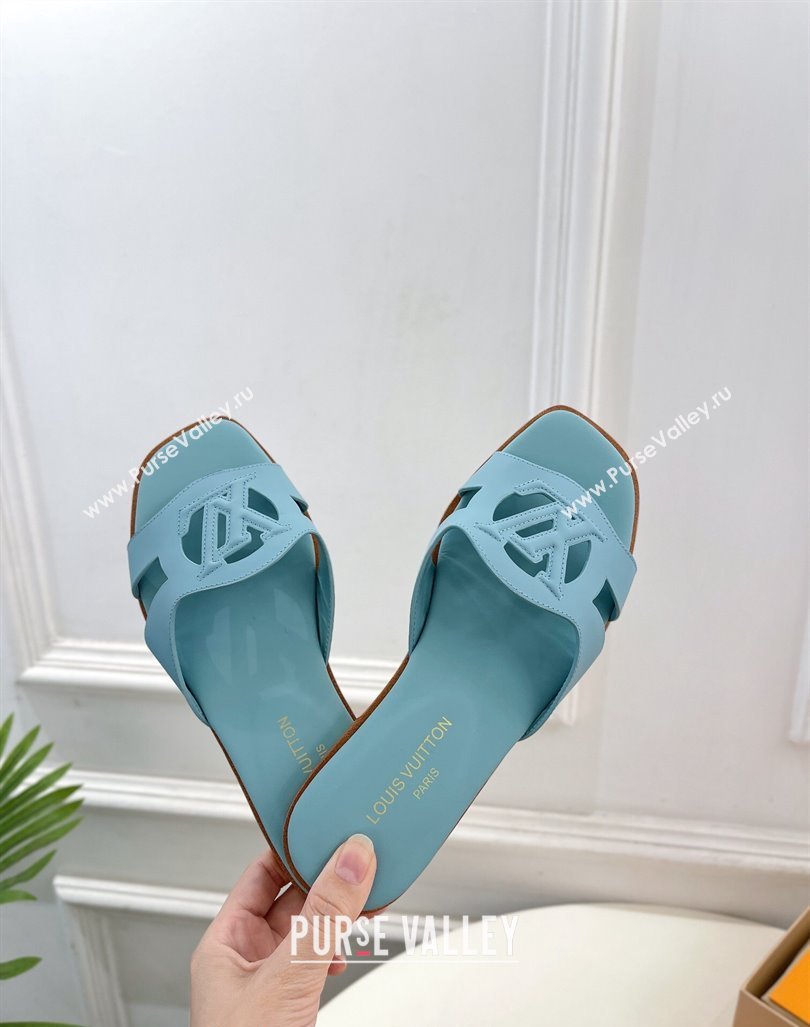 Louis Vuitton LV Isola Flat Slides Sandal in Calf Leather Light Blue 2024 0606 (MD-240606134)