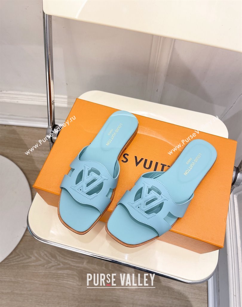 Louis Vuitton LV Isola Flat Slides Sandal in Calf Leather Light Blue 2024 0606 (MD-240606134)