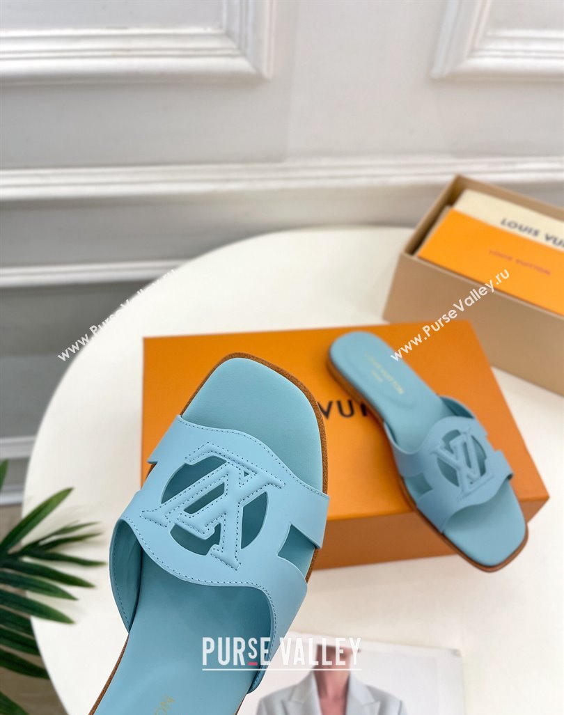 Louis Vuitton LV Isola Flat Slides Sandal in Calf Leather Light Blue 2024 0606 (MD-240606134)