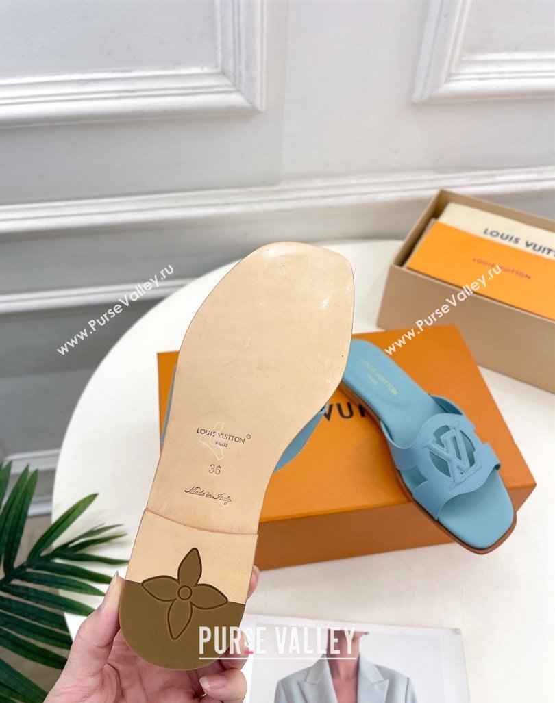 Louis Vuitton LV Isola Flat Slides Sandal in Calf Leather Light Blue 2024 0606 (MD-240606134)