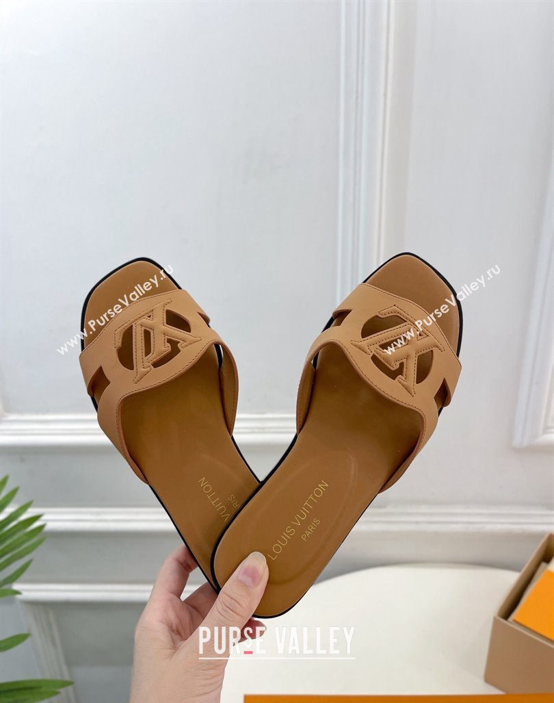 Louis Vuitton LV Isola Flat Slides Sandal in Calf Leather Brown 2024 0606 (MD-240606135)