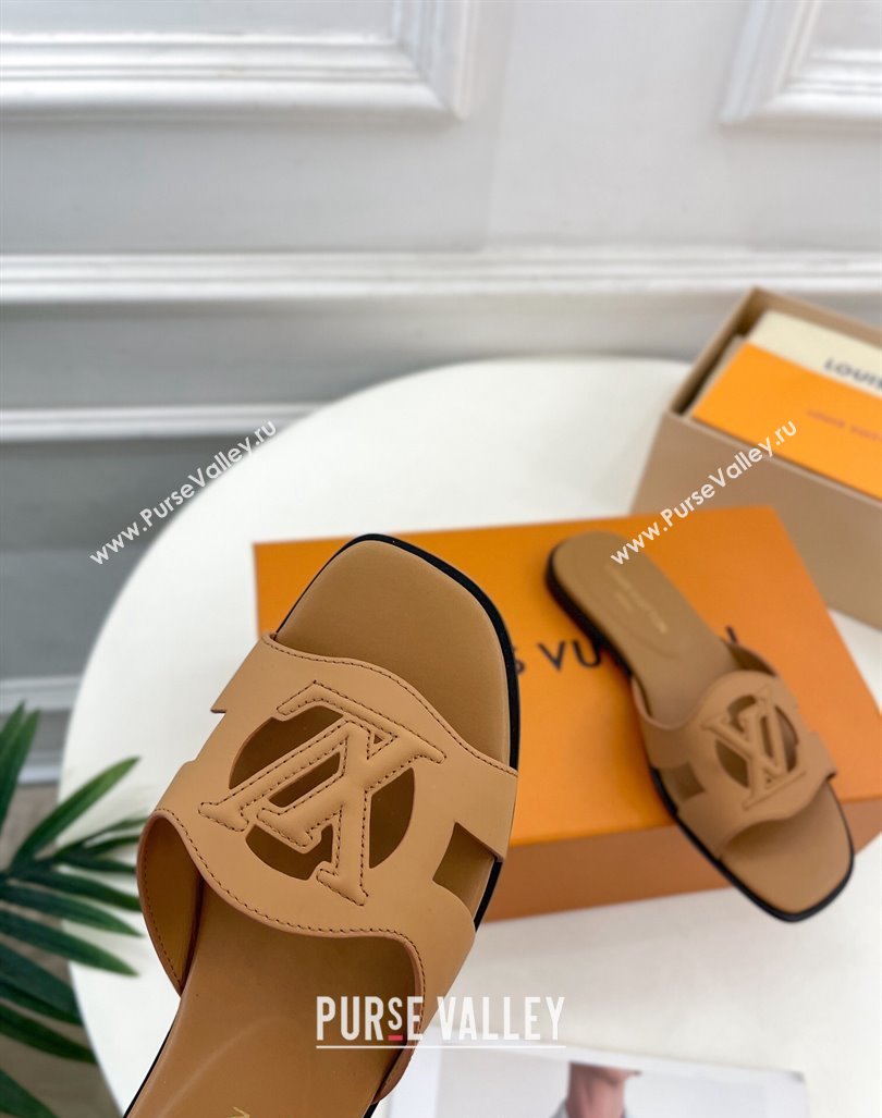 Louis Vuitton LV Isola Flat Slides Sandal in Calf Leather Brown 2024 0606 (MD-240606135)