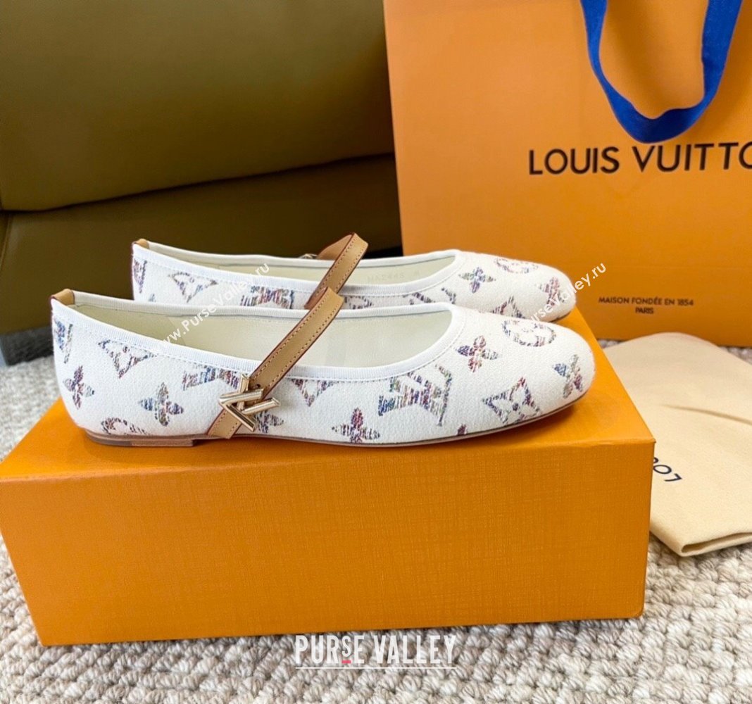 Louis Vuitton Romy Flat Ballerinas in White Monogram Tweed 2024 0606 (MD-240606158)