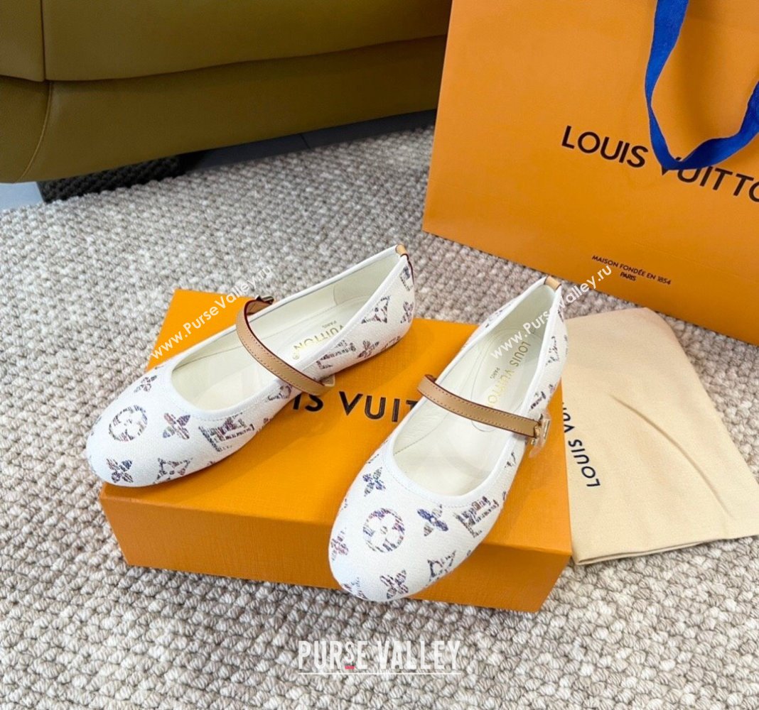 Louis Vuitton Romy Flat Ballerinas in White Monogram Tweed 2024 0606 (MD-240606158)