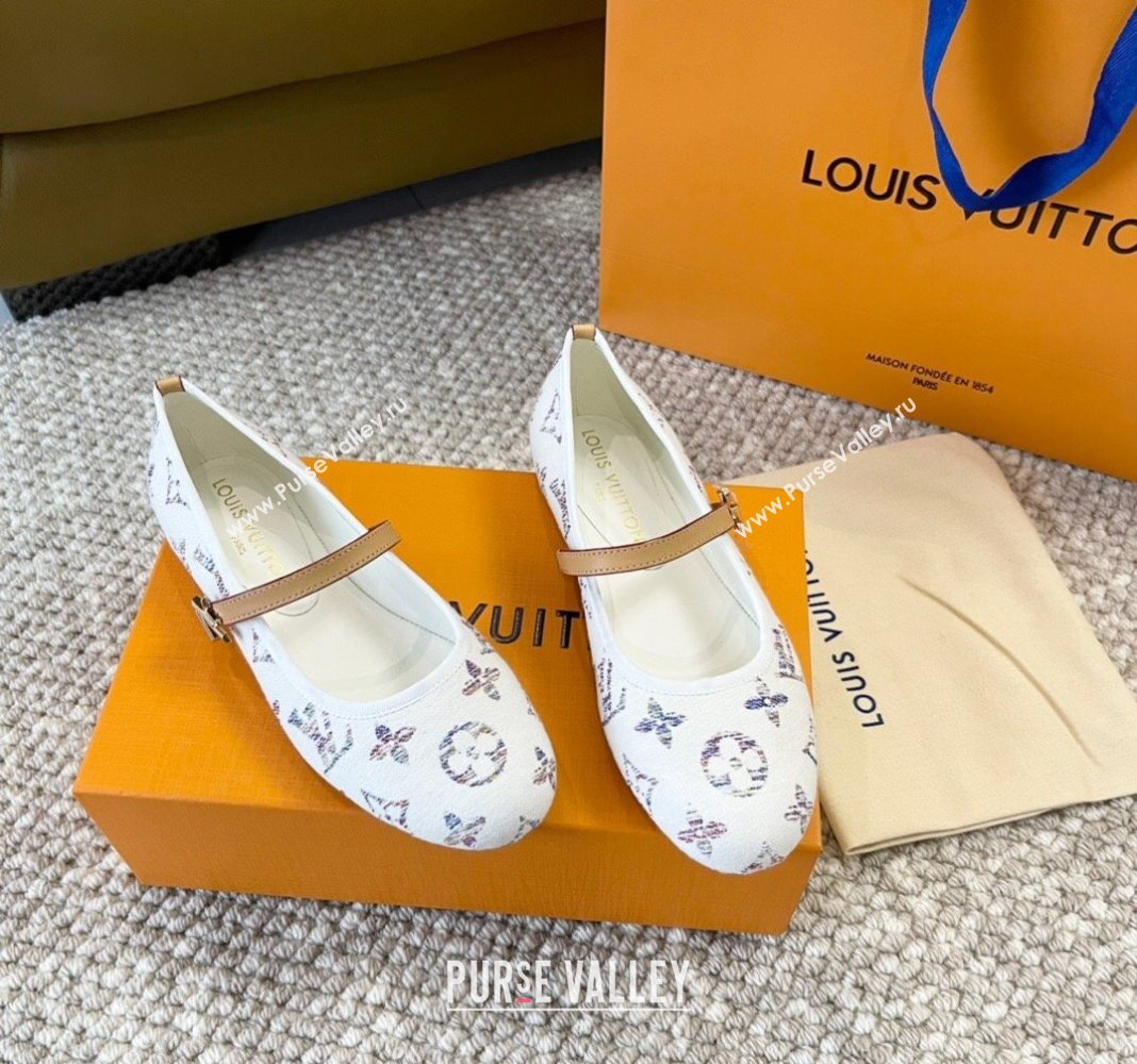 Louis Vuitton Romy Flat Ballerinas in White Monogram Tweed 2024 0606 (MD-240606158)