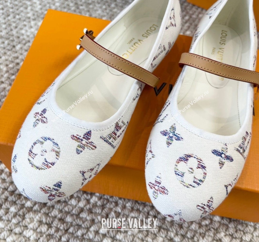 Louis Vuitton Romy Flat Ballerinas in White Monogram Tweed 2024 0606 (MD-240606158)