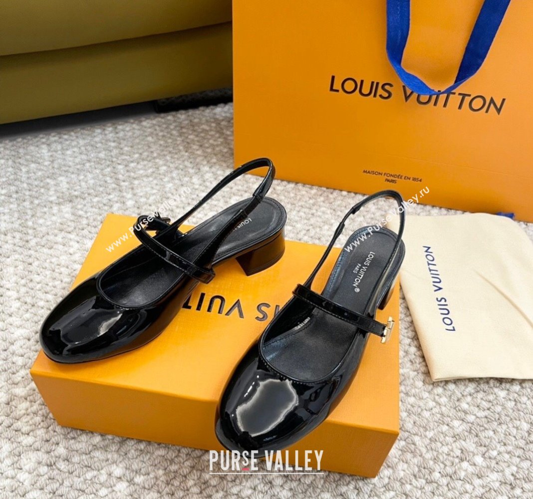 Louis Vuitton Romy Slingback Pumps 3.5cm in Patent Leather Black 2024 0606 (MD-240606168)