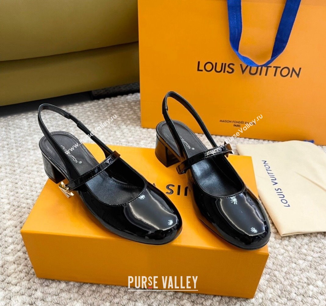 Louis Vuitton Romy Slingback Pumps 3.5cm in Patent Leather Black 2024 0606 (MD-240606168)