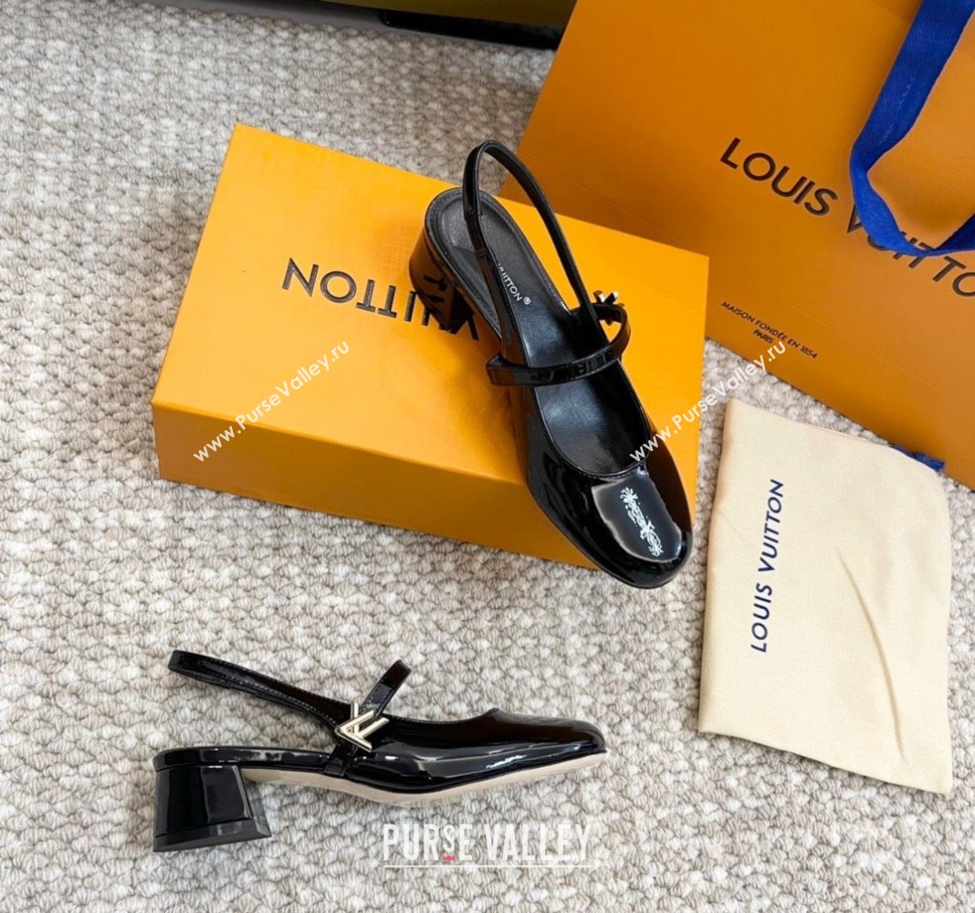 Louis Vuitton Romy Slingback Pumps 3.5cm in Patent Leather Black 2024 0606 (MD-240606168)