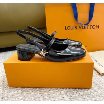 Louis Vuitton Romy Slingback Pumps 3.5cm in Patent Leather Black 2024 0606 (MD-240606168)