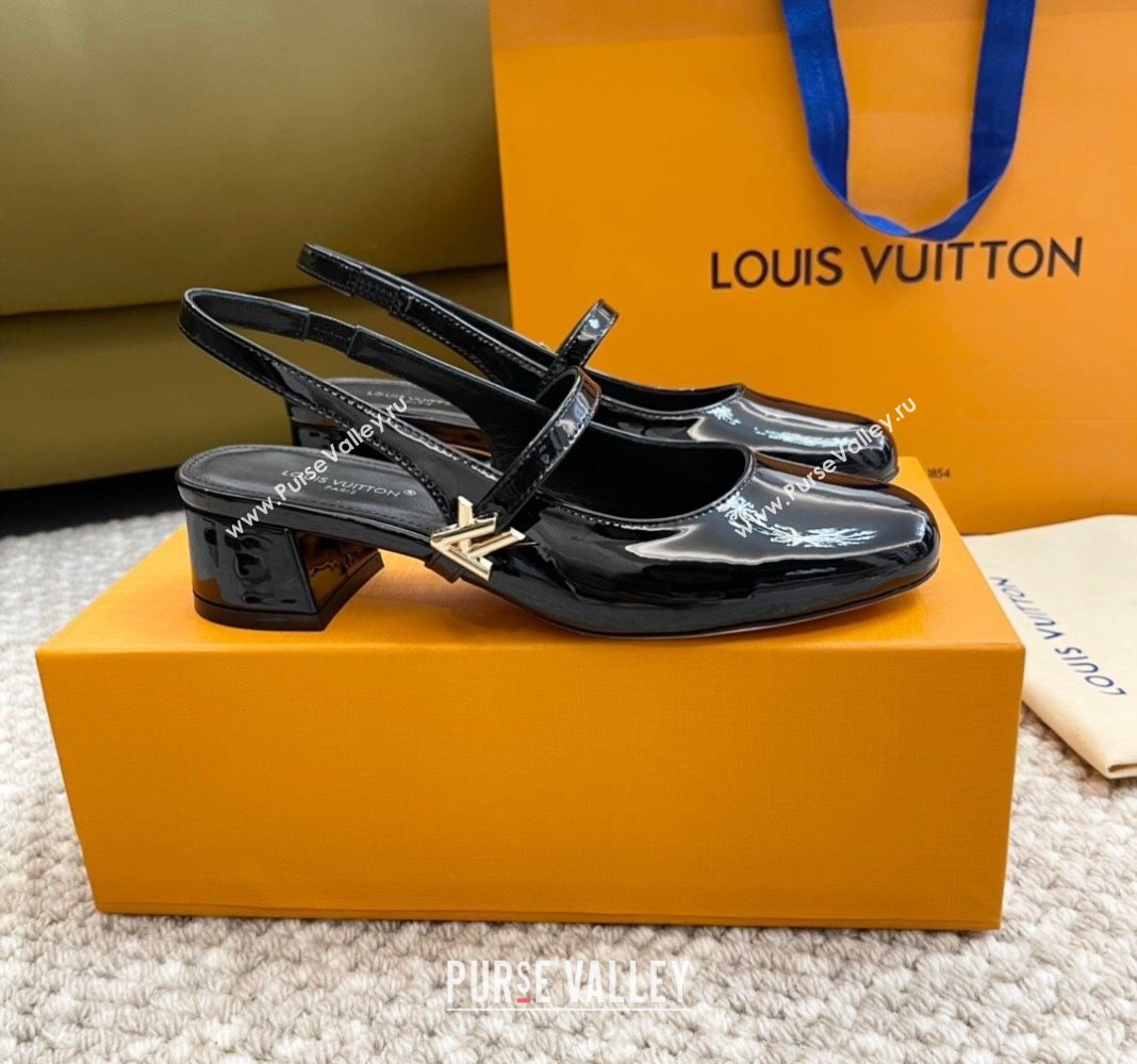 Louis Vuitton Romy Slingback Pumps 3.5cm in Patent Leather Black 2024 0606 (MD-240606168)