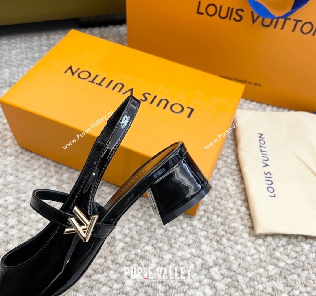 Louis Vuitton Romy Slingback Pumps 3.5cm in Patent Leather Black 2024 0606 (MD-240606168)