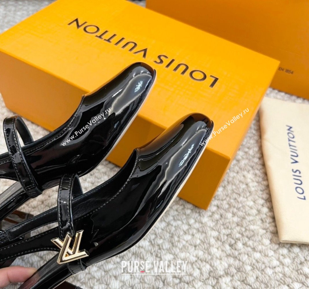 Louis Vuitton Romy Slingback Pumps 3.5cm in Patent Leather Black 2024 0606 (MD-240606168)