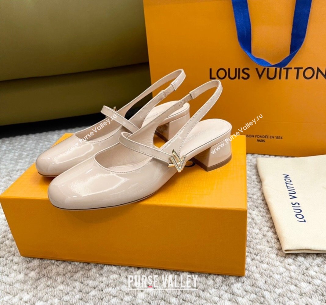 Louis Vuitton Romy Slingback Pumps 3.5cm in Patent Leather Pale Pink 2024 0606 (MD-240606169)