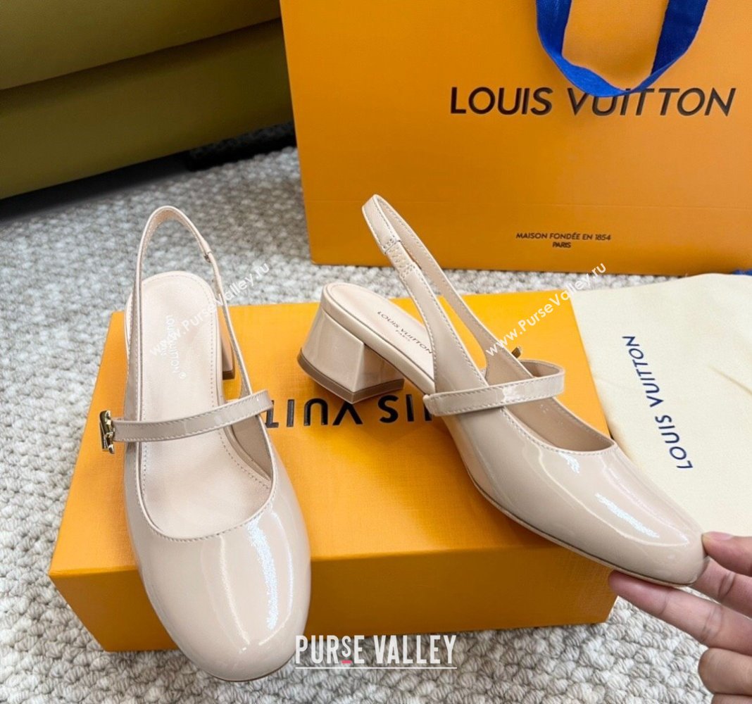 Louis Vuitton Romy Slingback Pumps 3.5cm in Patent Leather Pale Pink 2024 0606 (MD-240606169)