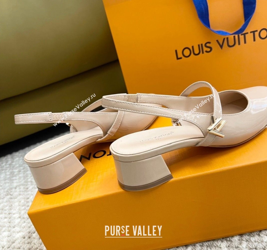 Louis Vuitton Romy Slingback Pumps 3.5cm in Patent Leather Pale Pink 2024 0606 (MD-240606169)