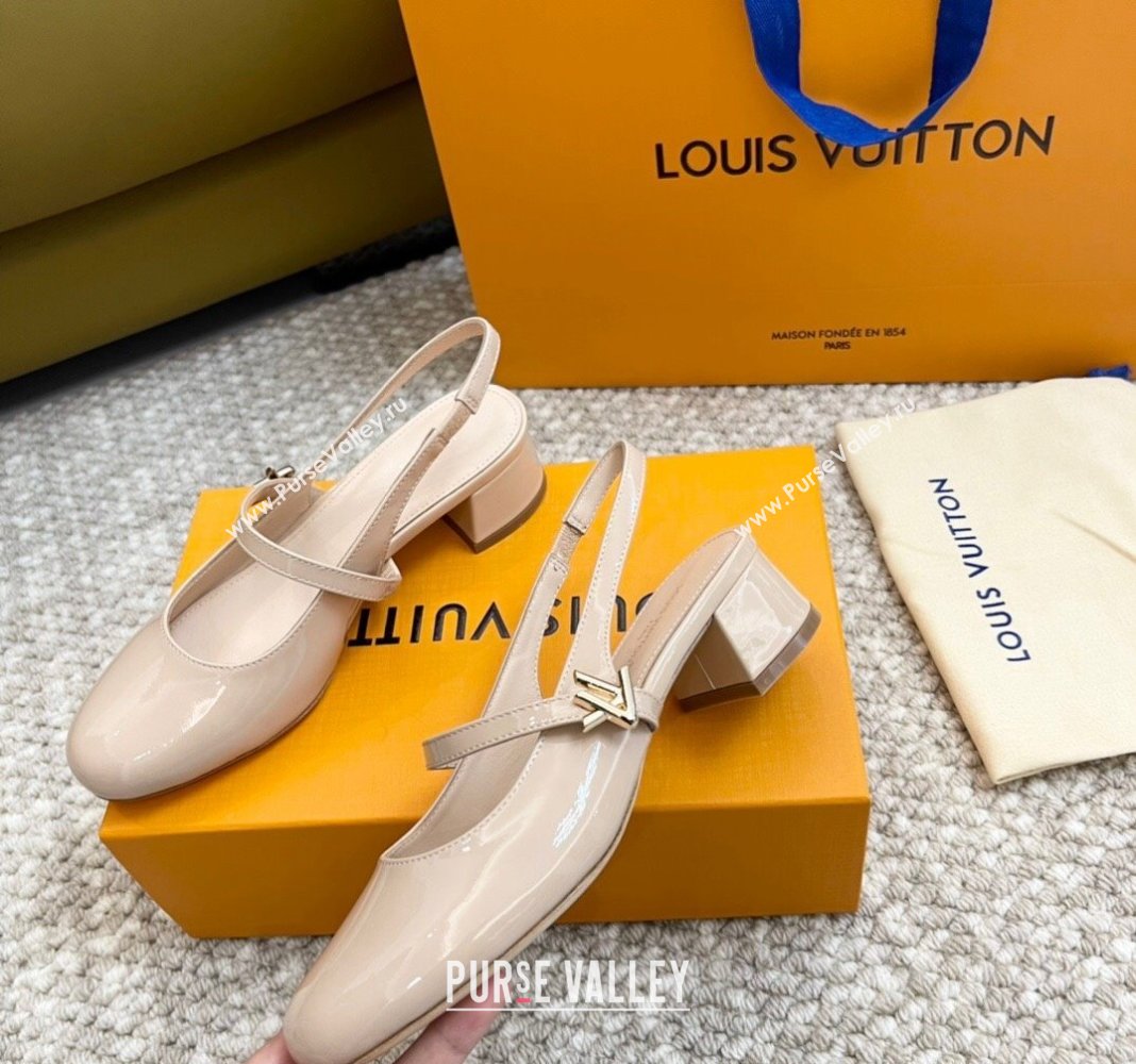 Louis Vuitton Romy Slingback Pumps 3.5cm in Patent Leather Pale Pink 2024 0606 (MD-240606169)