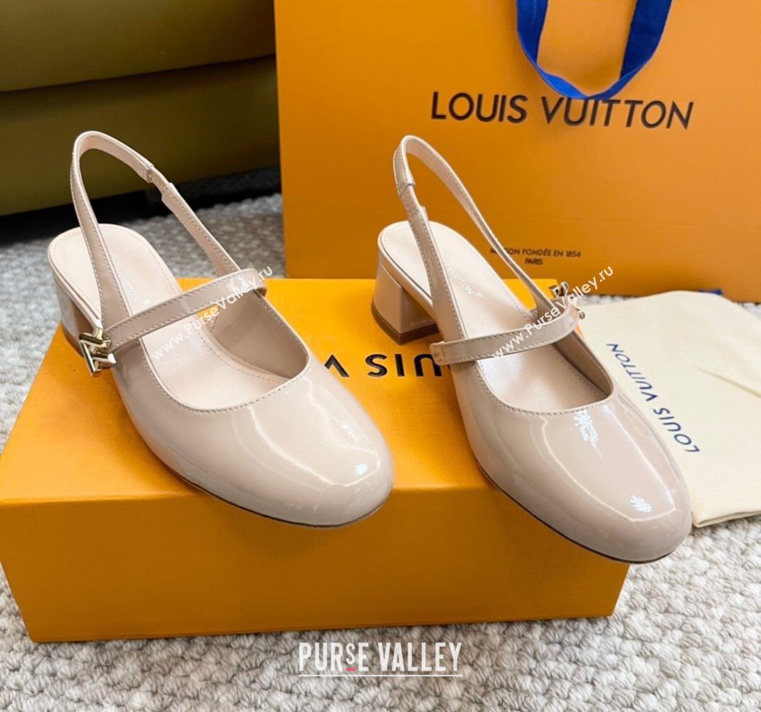 Louis Vuitton Romy Slingback Pumps 3.5cm in Patent Leather Pale Pink 2024 0606 (MD-240606169)