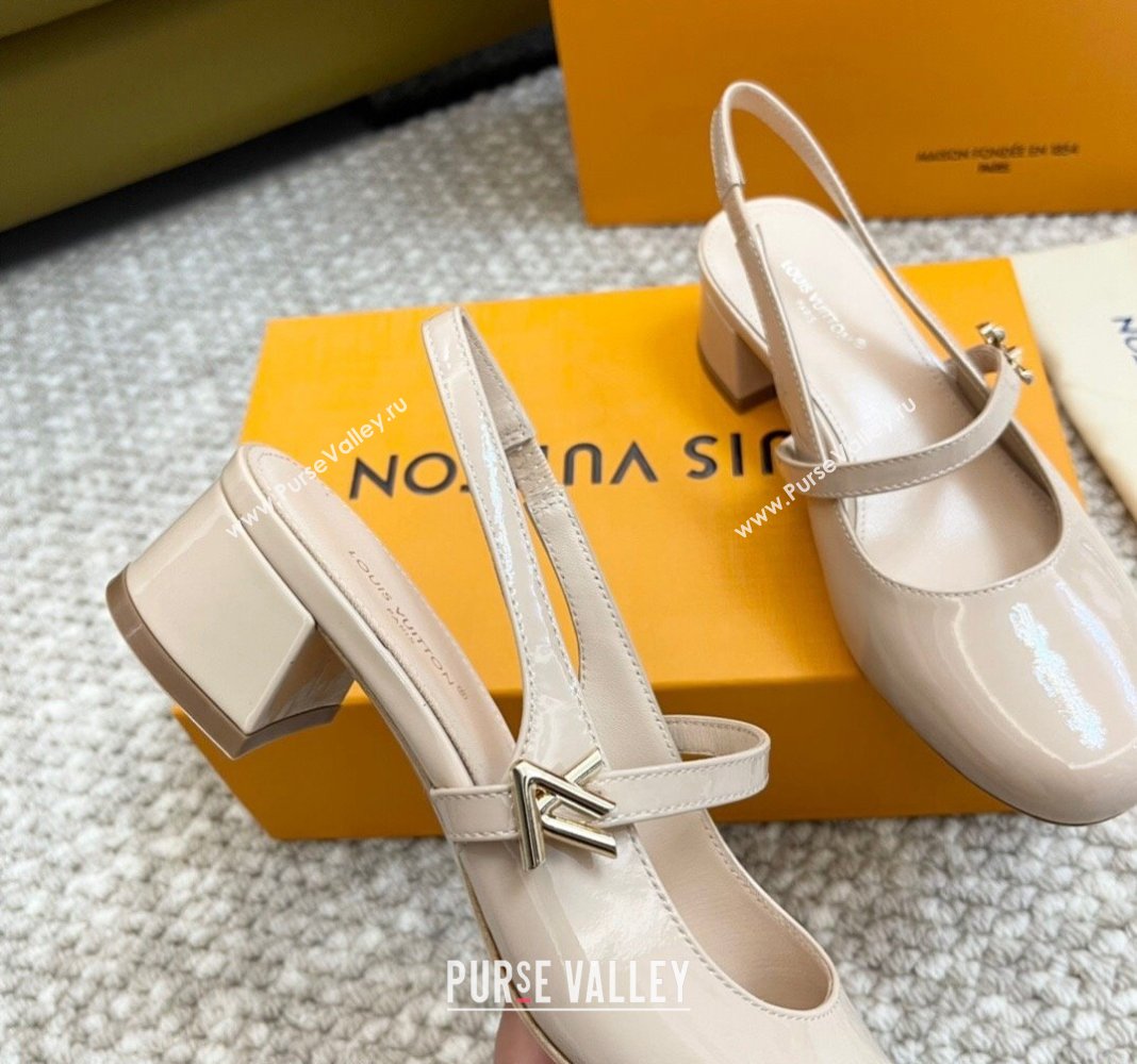 Louis Vuitton Romy Slingback Pumps 3.5cm in Patent Leather Pale Pink 2024 0606 (MD-240606169)