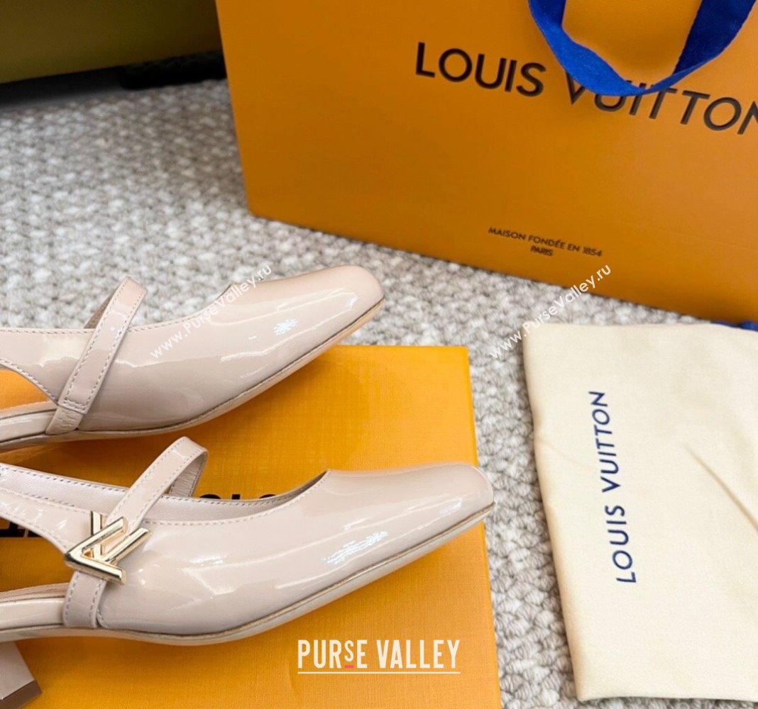 Louis Vuitton Romy Slingback Pumps 3.5cm in Patent Leather Pale Pink 2024 0606 (MD-240606169)