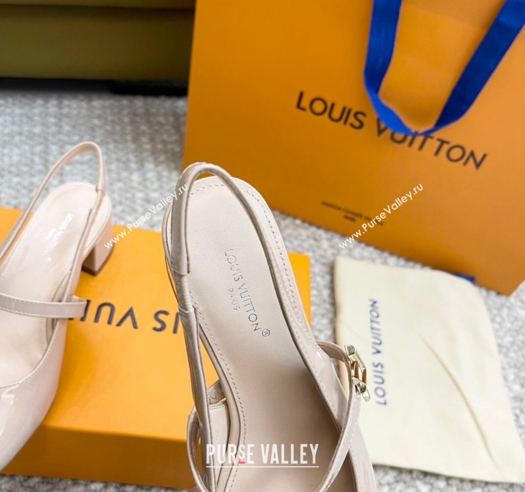 Louis Vuitton Romy Slingback Pumps 3.5cm in Patent Leather Pale Pink 2024 0606 (MD-240606169)