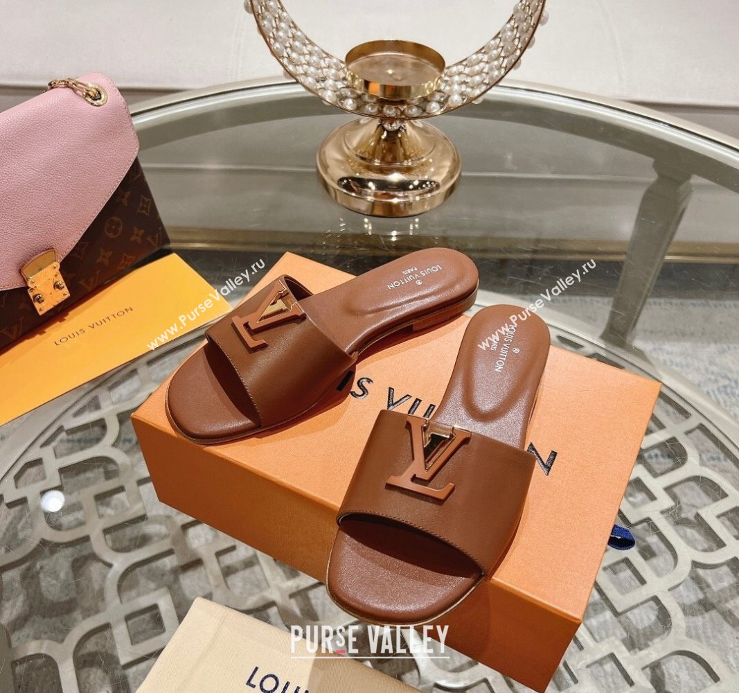 Louis Vuitton LV Capri Flat Slide Sandals in Calf Leather Brown 2024 0606 (MD-240606115)