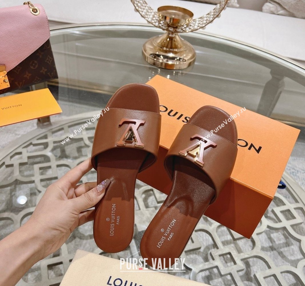 Louis Vuitton LV Capri Flat Slide Sandals in Calf Leather Brown 2024 0606 (MD-240606115)