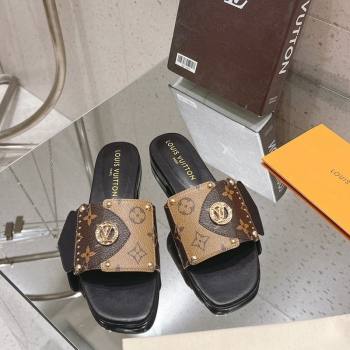 Louis Vuitton LV Frame Flat Slide Sandals in Monogram Dune Canavs with Studs Brown 2024 (MD-240606176)