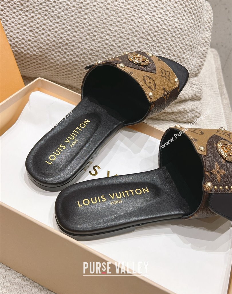 Louis Vuitton LV Frame Flat Slide Sandals in Monogram Dune Canavs with Studs Brown 2024 (MD-240606176)