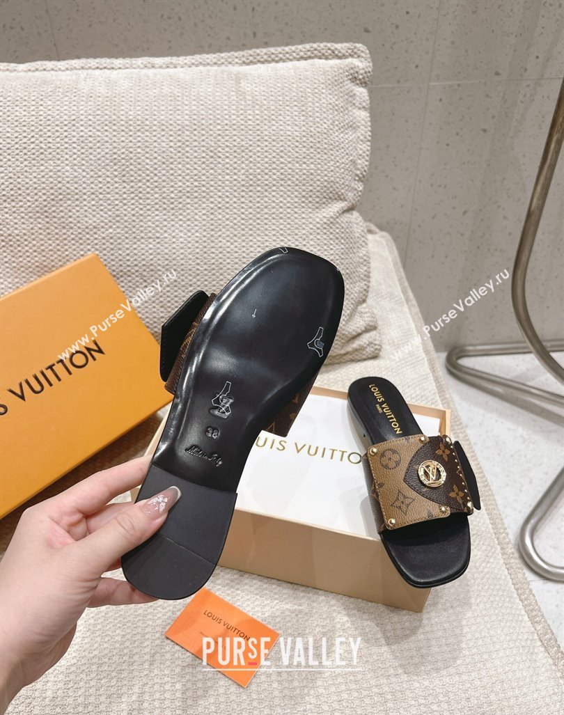 Louis Vuitton LV Frame Flat Slide Sandals in Monogram Dune Canavs with Studs Brown 2024 (MD-240606176)