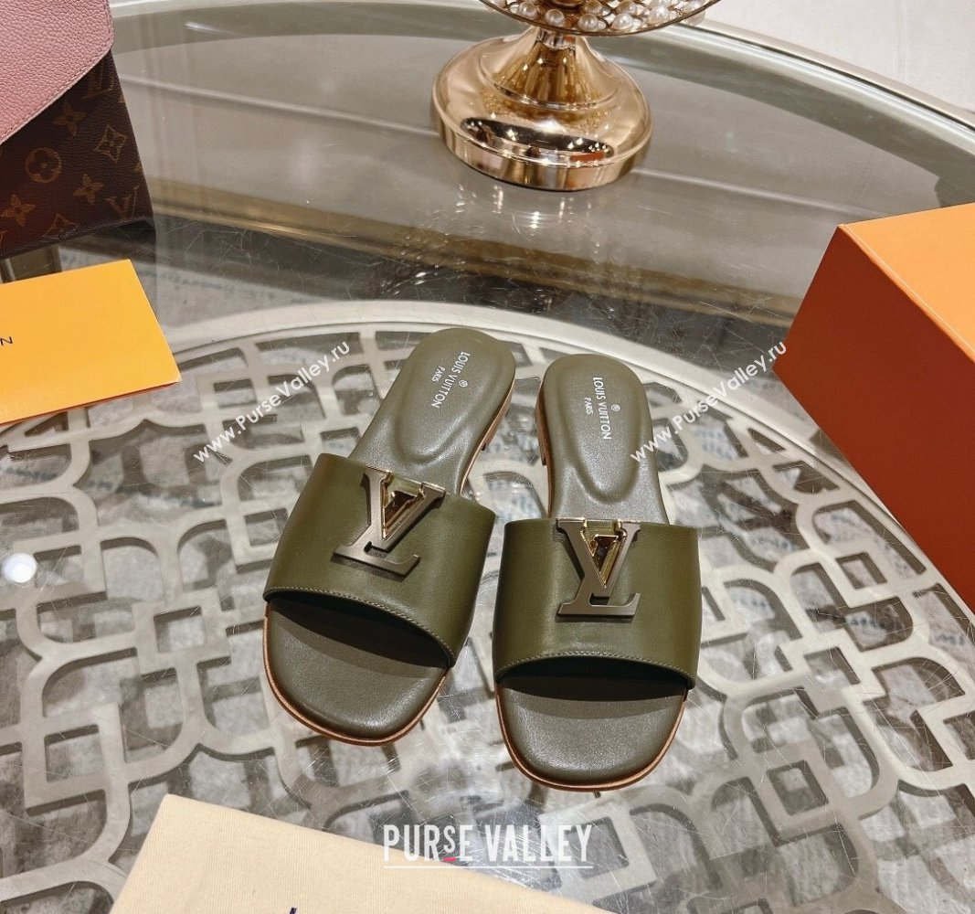 Louis Vuitton LV Capri Flat Slide Sandals in Calf Leather Green 2024 0606 (MD-240606117)