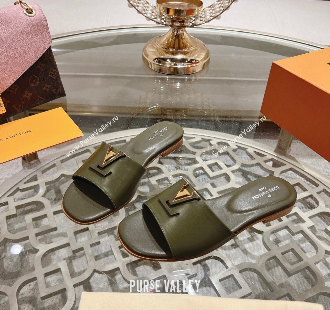 Louis Vuitton LV Capri Flat Slide Sandals in Calf Leather Green 2024 0606 (MD-240606117)