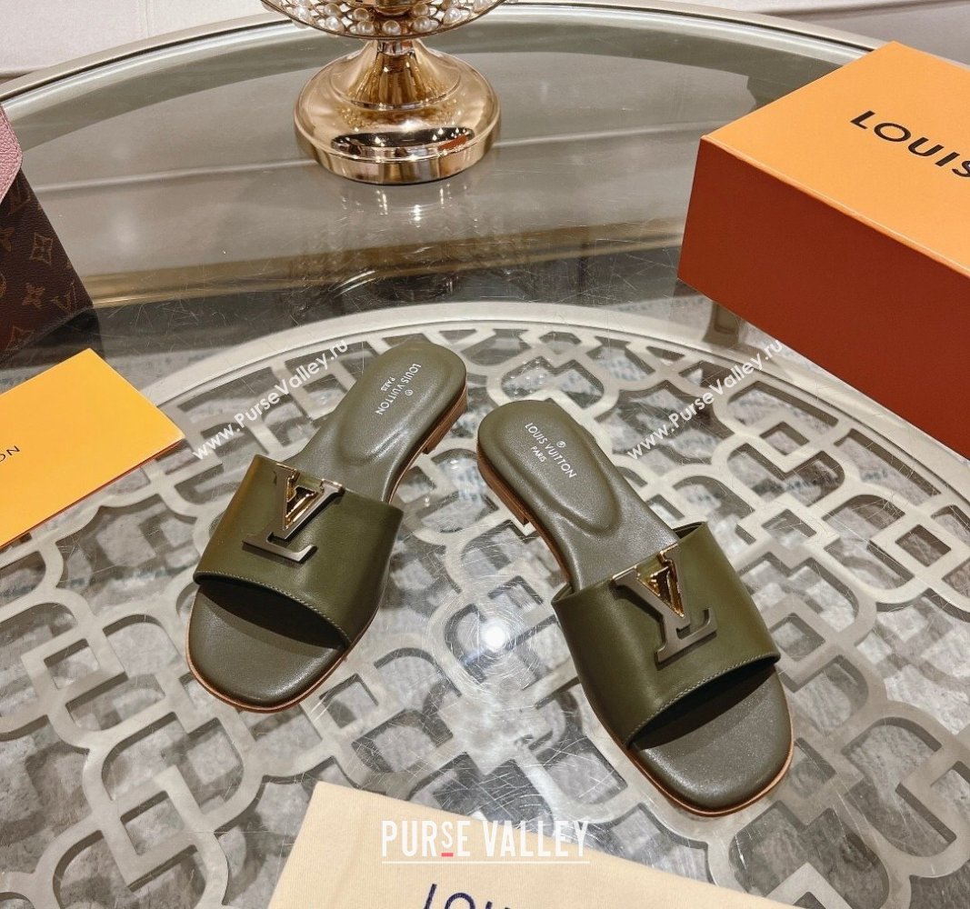 Louis Vuitton LV Capri Flat Slide Sandals in Calf Leather Green 2024 0606 (MD-240606117)