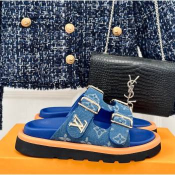 Louis Vuitton LV Flat Slide Sandals in Monogram Denim with Strap Blue 2024 0606 (MD-240606179)