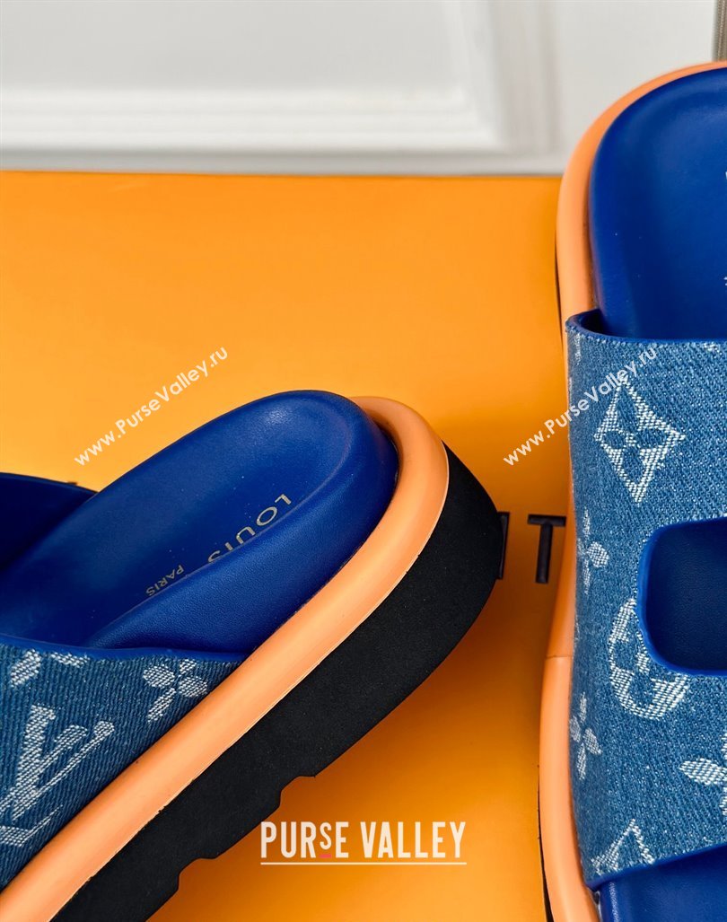 Louis Vuitton LV Flat Slide Sandals in Monogram Denim with Strap Blue 2024 0606 (MD-240606179)