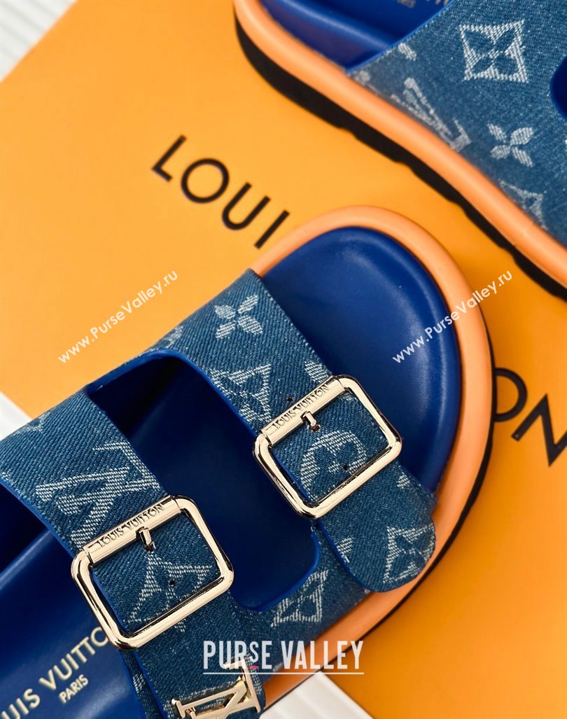 Louis Vuitton LV Flat Slide Sandals in Monogram Denim with Strap Blue 2024 0606 (MD-240606179)