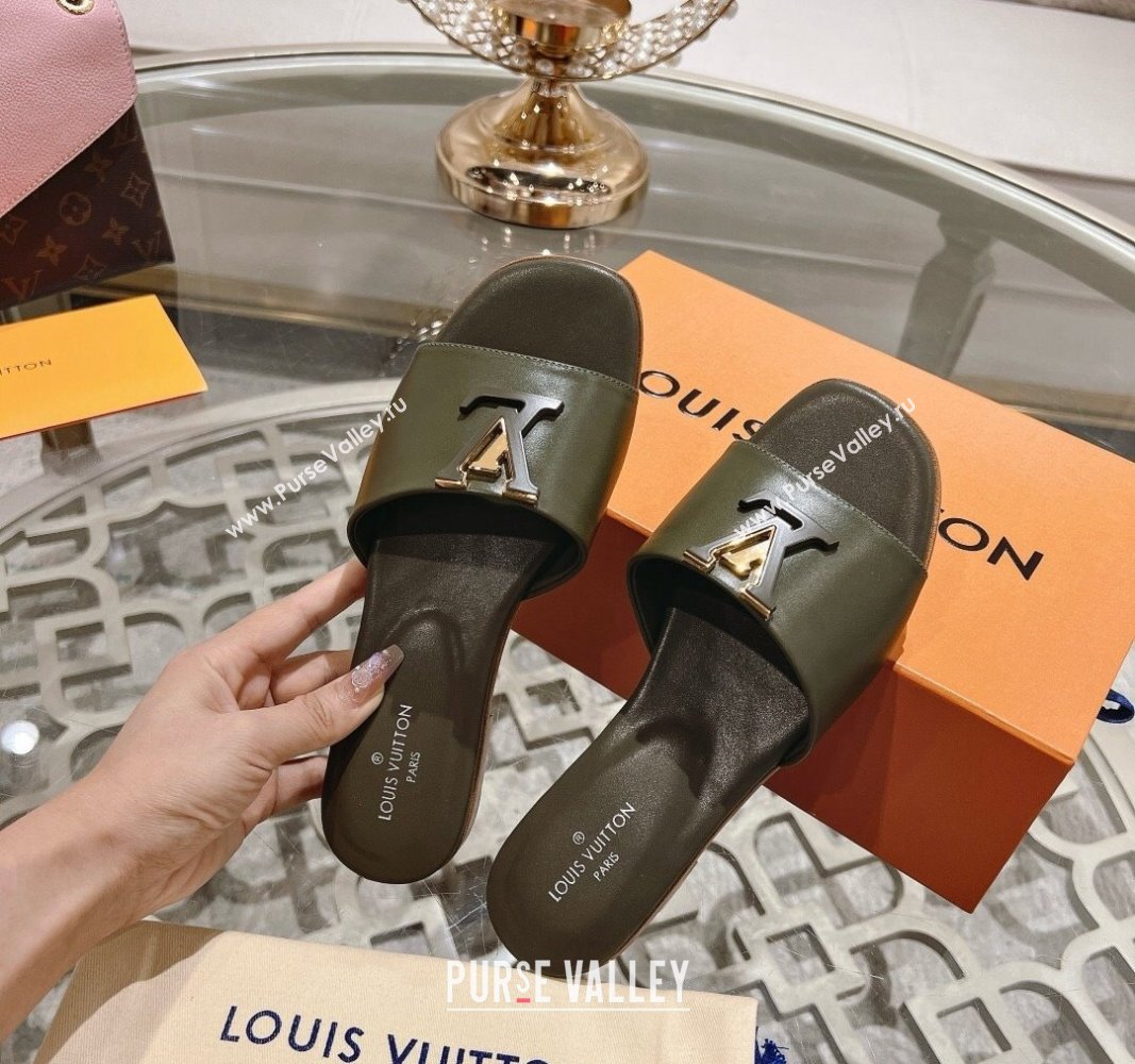 Louis Vuitton LV Capri Flat Slide Sandals in Calf Leather Green 2024 0606 (MD-240606117)