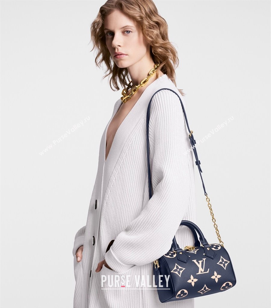 Louis Vuitton Speedy Bandouliere 20 Bag in Bicolor Empreinte Monogram Leather M47048 Navy Blue/White 2024 (KI-240626044)