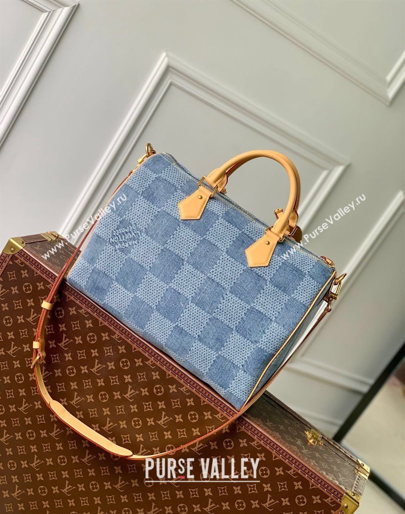 Louis Vuitton Speedy 40 Bandouliere bag in Blue Damier Denim 3D Cotton N40701 2024 (KI-240625059)