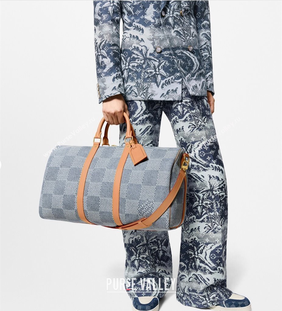 Louis Vuitton Keepall Bandouliere 50 Travel bag in Blue Damier Denim 3D Cotton N40739 2024 (KI-240625060)