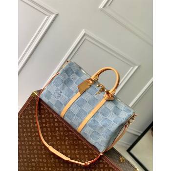 Louis Vuitton Keepall Bandouliere 50 Travel bag in Blue Damier Denim 3D Cotton N40739 2024 (KI-240625060)