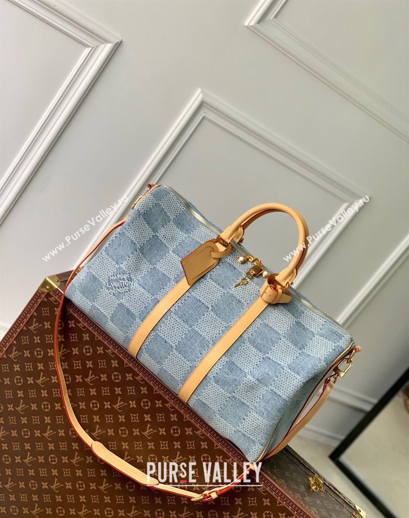 Louis Vuitton Keepall Bandouliere 50 Travel bag in Blue Damier Denim 3D Cotton N40739 2024 (KI-240625060)