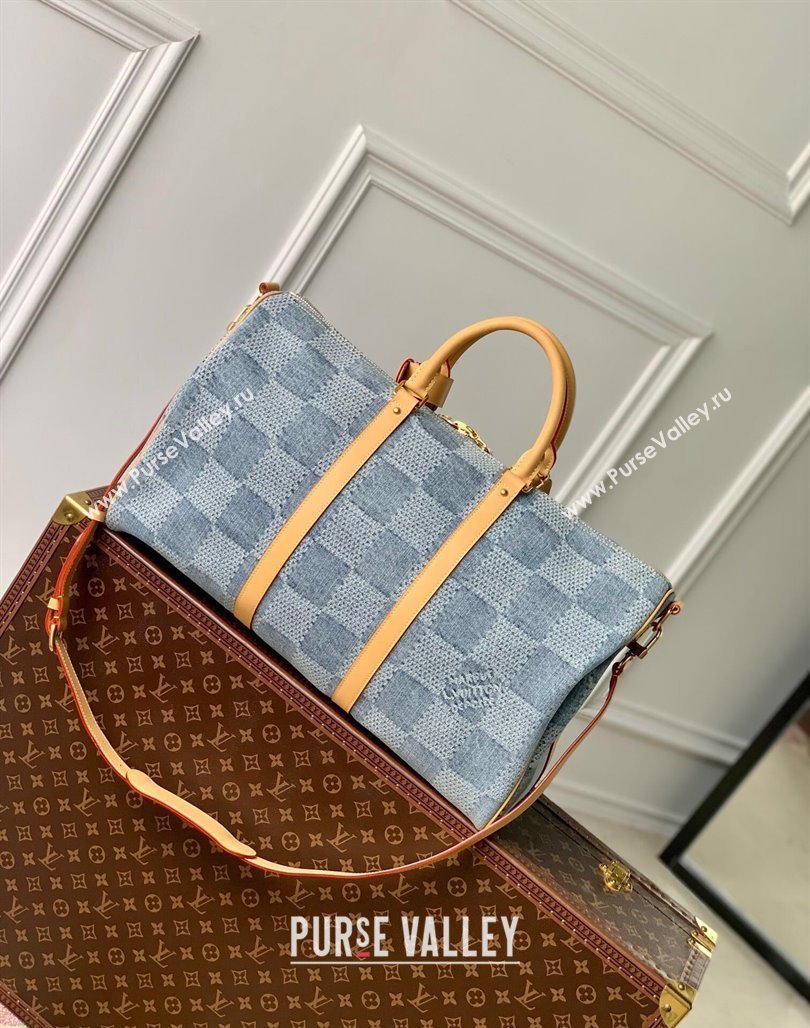 Louis Vuitton Keepall Bandouliere 50 Travel bag in Blue Damier Denim 3D Cotton N40739 2024 (KI-240625060)