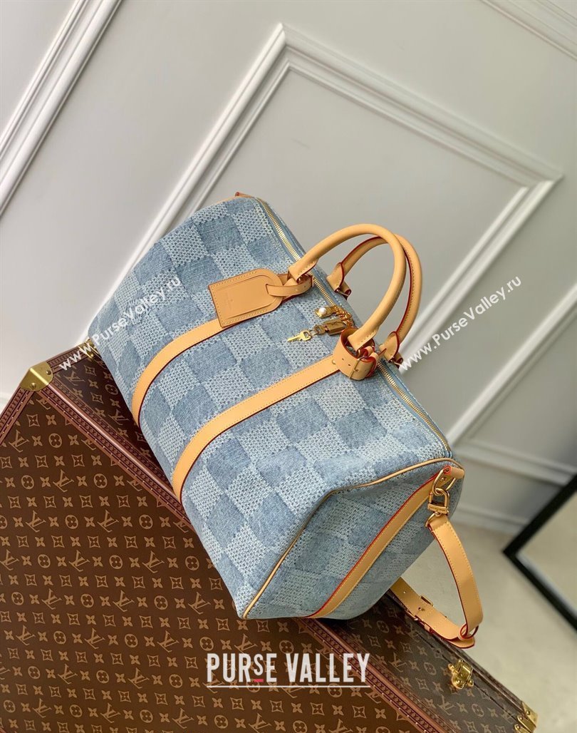 Louis Vuitton Keepall Bandouliere 50 Travel bag in Blue Damier Denim 3D Cotton N40739 2024 (KI-240625060)