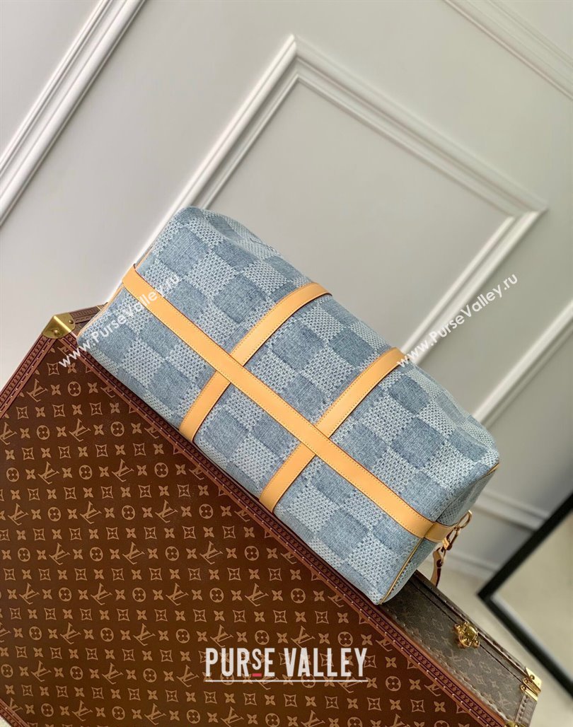 Louis Vuitton Keepall Bandouliere 50 Travel bag in Blue Damier Denim 3D Cotton N40739 2024 (KI-240625060)