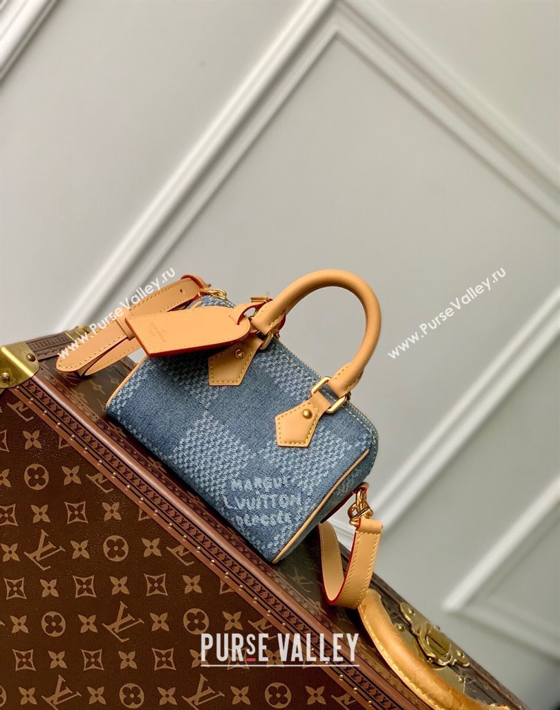 Louis Vuitton Speedy 18 Bandouliere bag in Blue Damier Denim 3D Cotton N40682 2024 (KI-240625058)