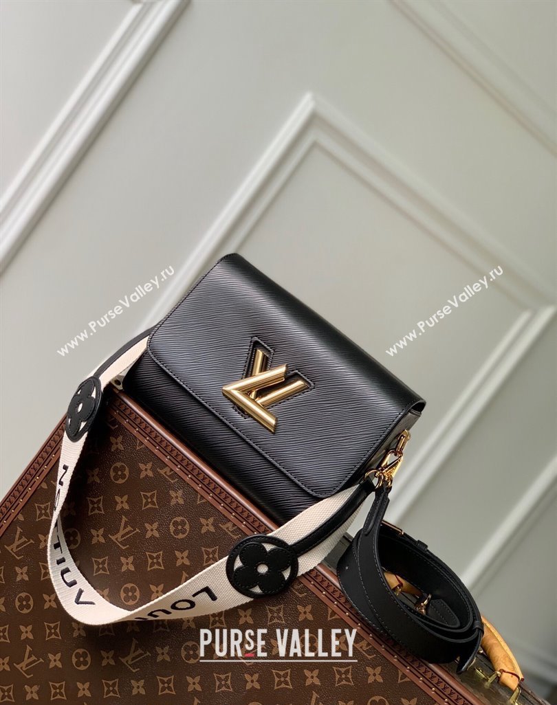 Louis Vuitton Twist MM Bag in Epi Leather with Monogram Flower Strap M24765 Black 2024 (KI-240626002)